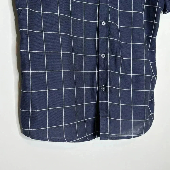 Vince Camuto Polo Shirt Men's Large Blue Window Pane Short Sleeve Button Front - Picture 4 of 7